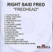 Right Said Fred Fredhead UK Promo CD-R acetate CD ACETATE