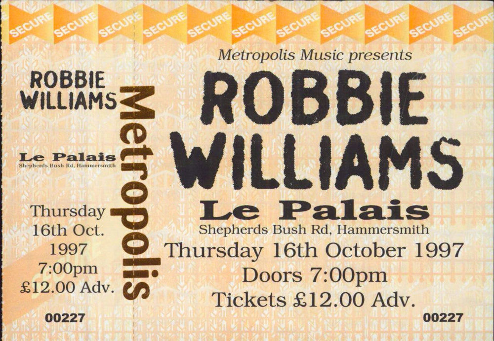 Robbie Williams The Show Off Must Go On Tour '97 + Ticket Stub UK tour programme