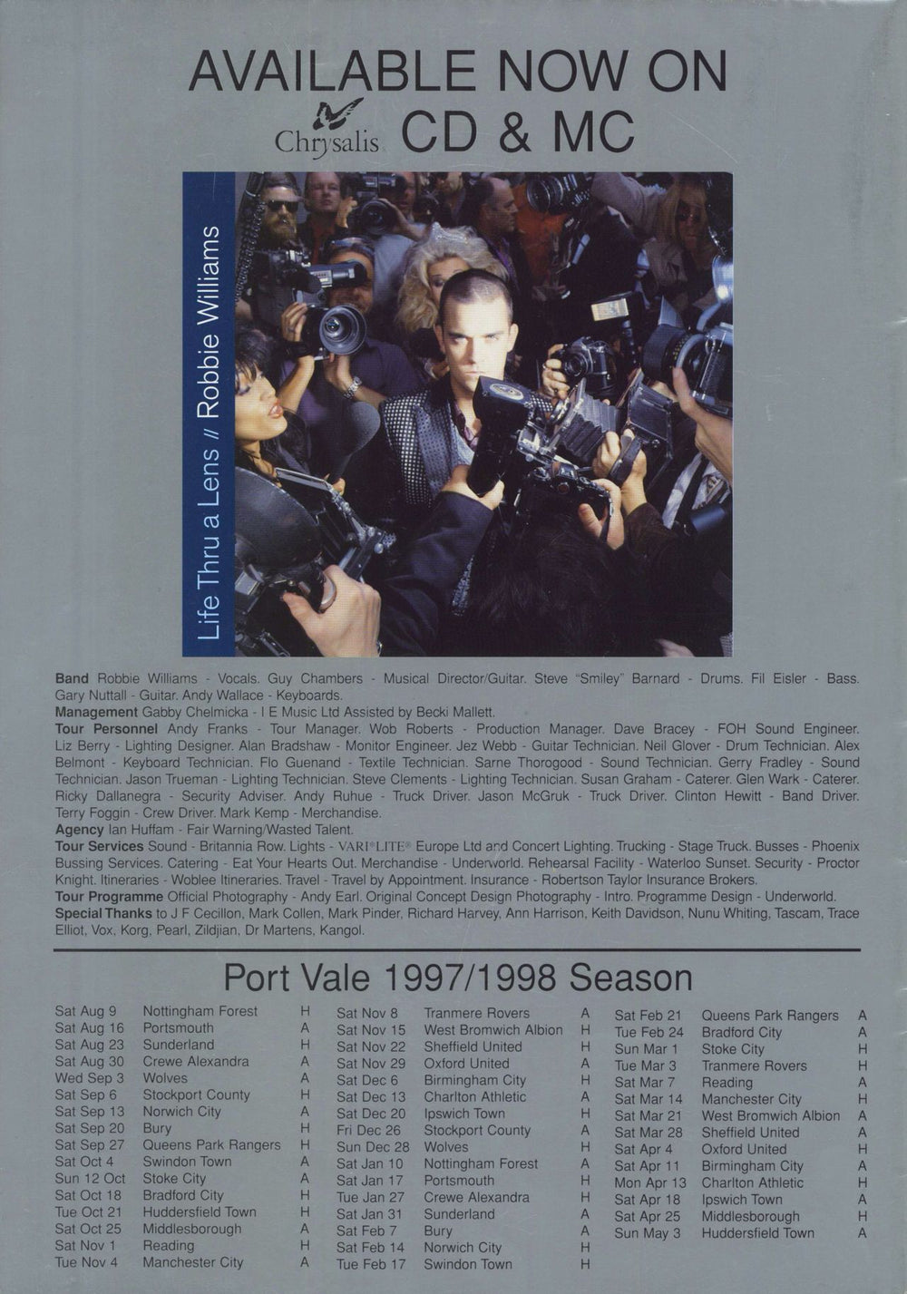 Robbie Williams The Show Off Must Go On Tour '97 + Ticket Stub UK tour programme RWITRTH813548