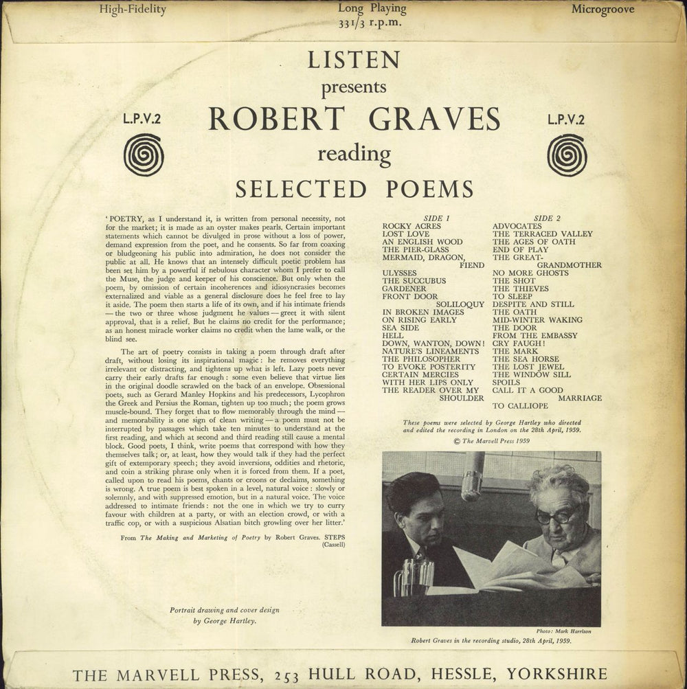 Robert Graves Robert Graves Reading Selected Poems UK vinyl LP album (LP record)