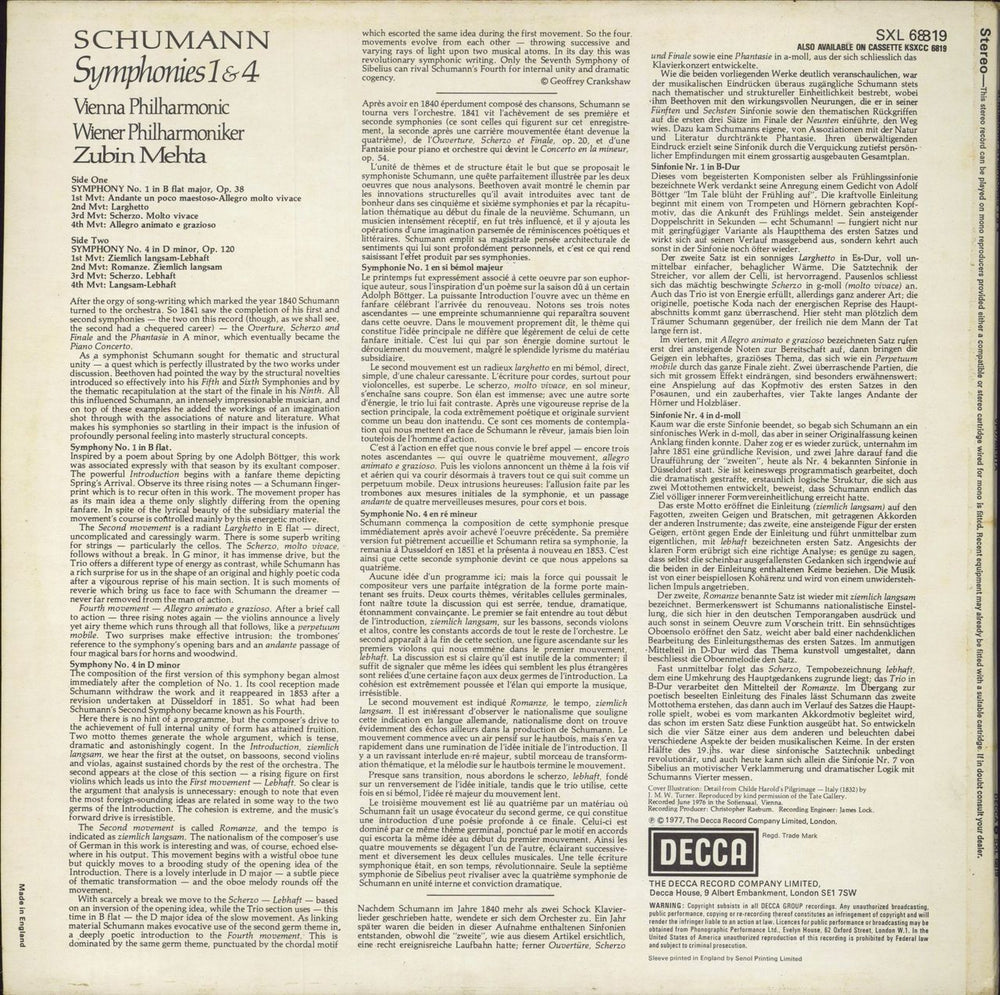 Robert Schumann Symphonies 1 & 4 - Test Pressing UK vinyl LP album (LP record)