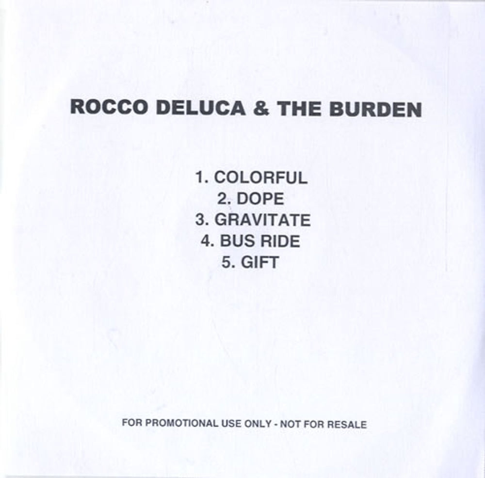 Rocco Deluca And The Burden I Trust You To Kill Me - Album Sampler UK Promo CD-R acetate CD-R ACETATE