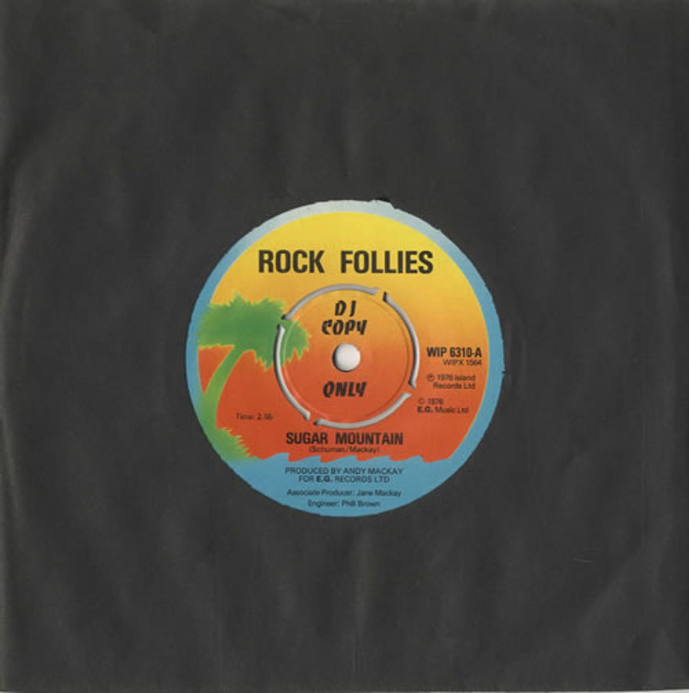 Rock Follies Sugar Mountain - DJ Copy UK Promo 7" vinyl single (7 inch record / 45) WIP6310