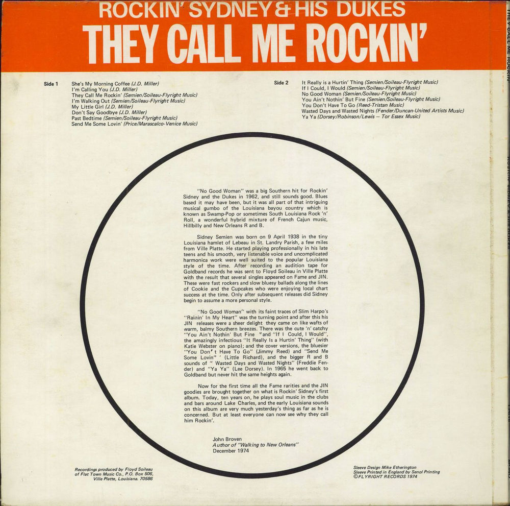 Rockin' Sydney And His Dukes They Call Me Rockin' UK vinyl LP album (LP record)