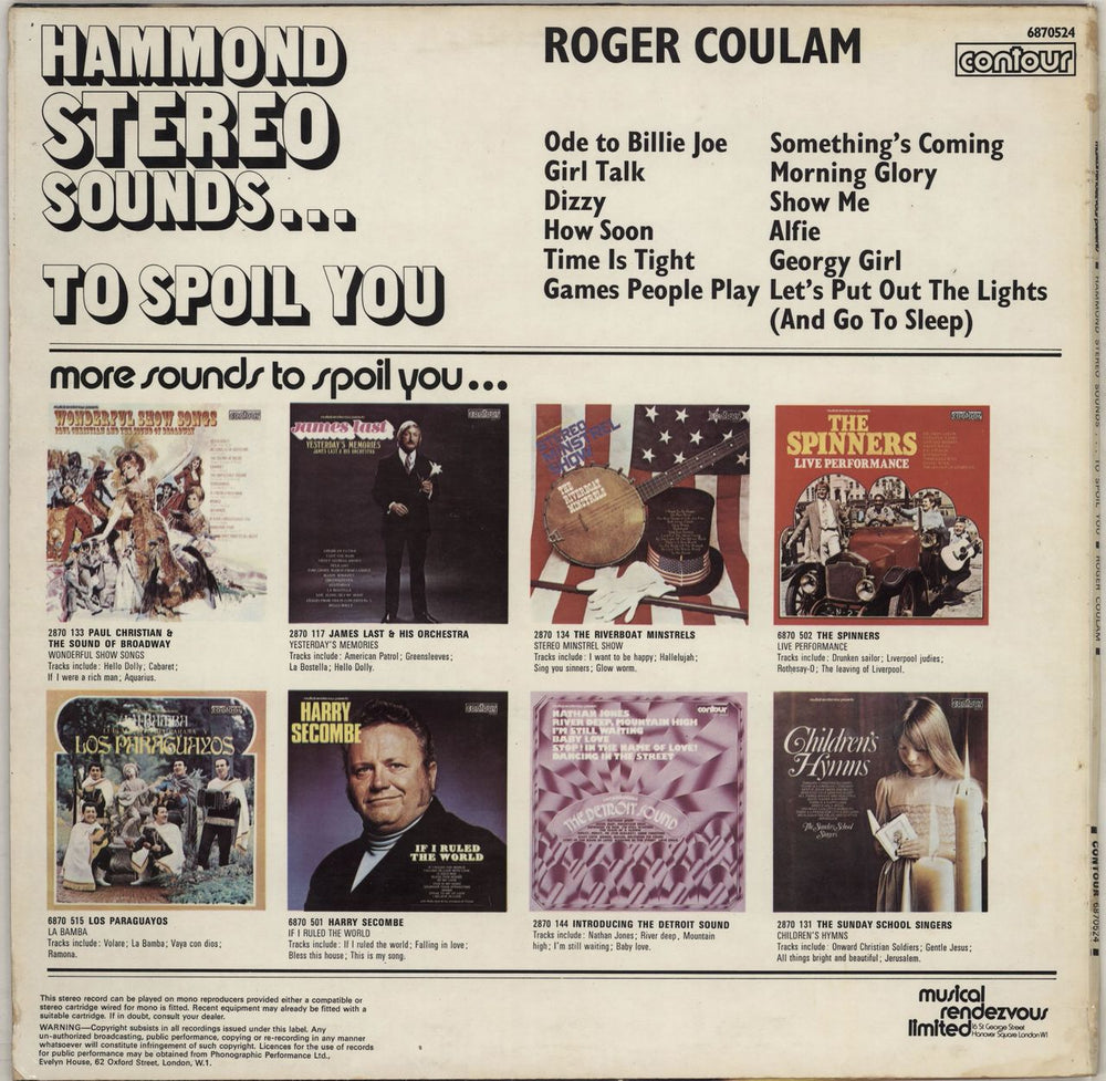 Roger Coulam Hammond Stereo Sounds.....To Spoil You UK vinyl LP album (LP record)