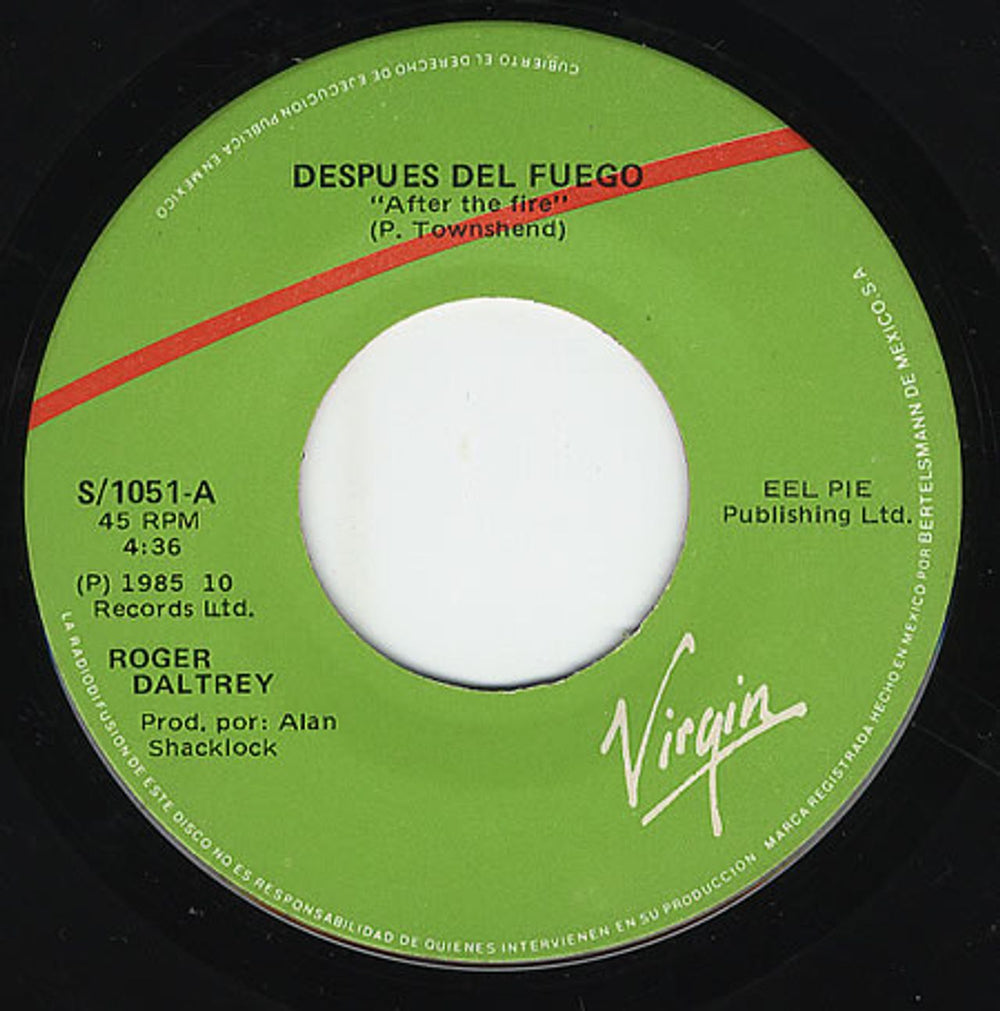 Roger Daltrey Despues Del Fuego - After The Fire Mexican 7" vinyl single (7 inch record / 45) S/1051