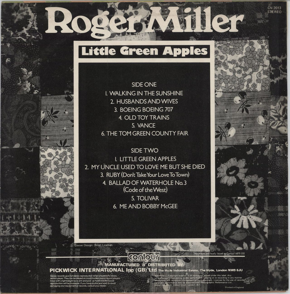 Roger Miller (Country) Little Green Apples UK vinyl LP album (LP record)