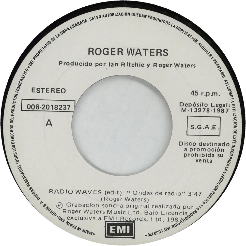 Roger Waters Ondas De Radio (Radio Waves) Spanish Promo 7" vinyl single (7 inch record / 45) RWA07RA69909