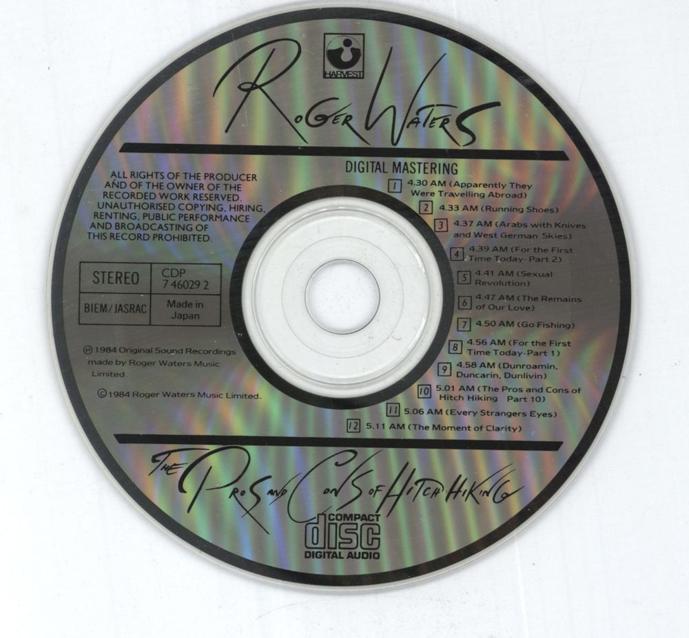 Roger Waters The Pros And Cons Of Hitch Hiking - 1st - Made In Japan UK CD album (CDLP)