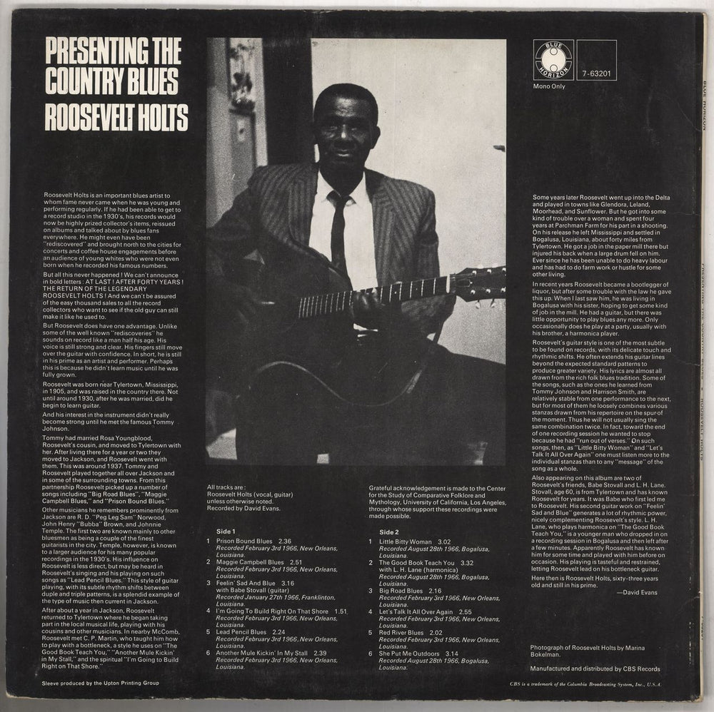 Roosevelt Holts Presenting The Country Blues UK vinyl LP album (LP record)