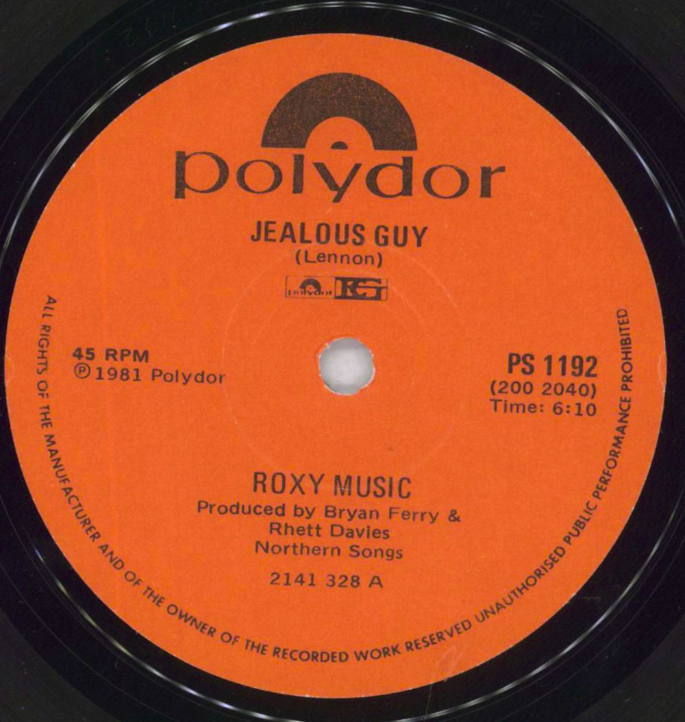 Roxy Music Jealous Guy South African 7" vinyl single (7 inch record / 45) RXY07JE818463