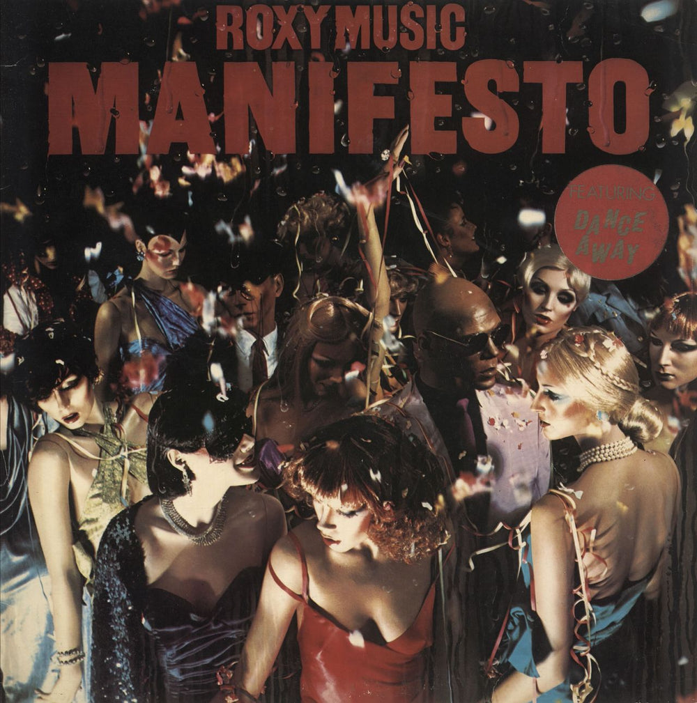 Roxy Music Manifesto - 'Dance Away' Sticker & Black Inner UK vinyl LP album (LP record) POLH001