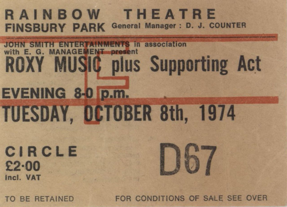 Roxy Music Programme - Autumn 74 & Ticket Stub UK tour programme RXYTRPR345661