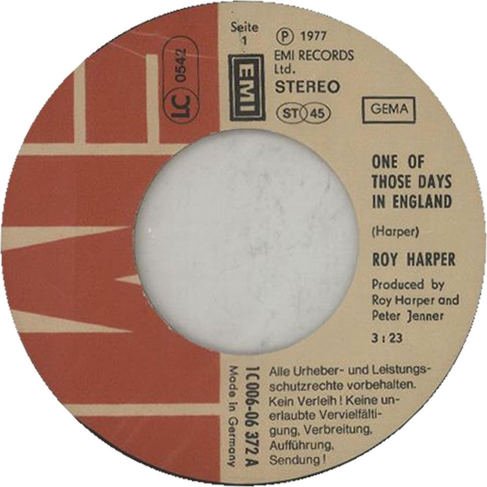 Roy Harper One Of Those Days In England German 7" vinyl single (7 inch record / 45)