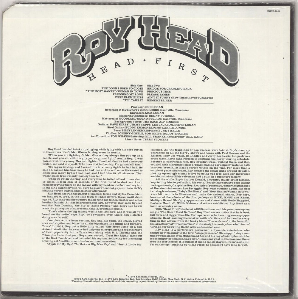 Roy Head & The Traits Head First US vinyl LP album (LP record)