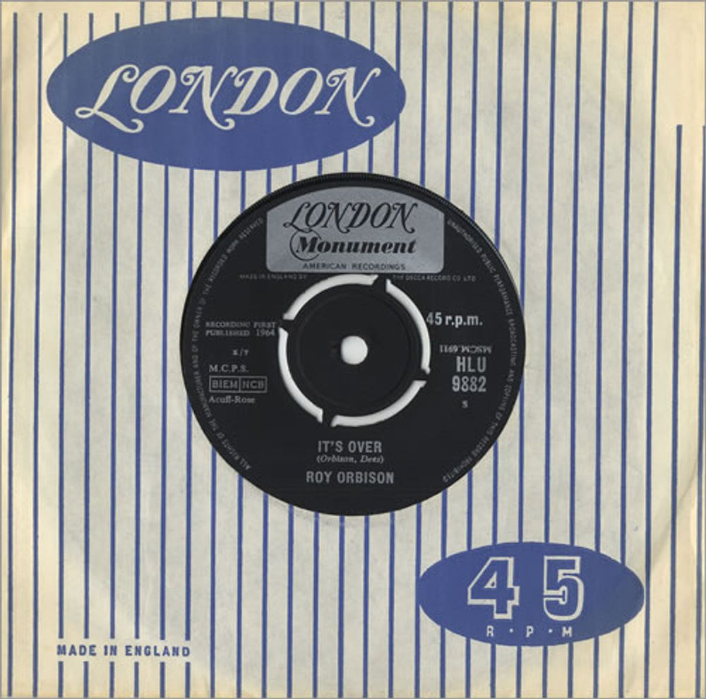 Roy Orbison It's Over UK 7" vinyl single (7 inch record / 45) HLU9882