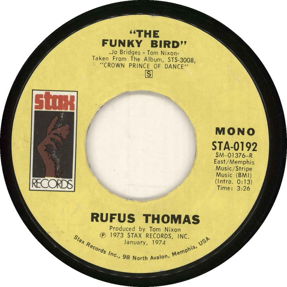 Rufus Thomas The Funky Bird US 7" vinyl single (7 inch record / 45) STA-0192