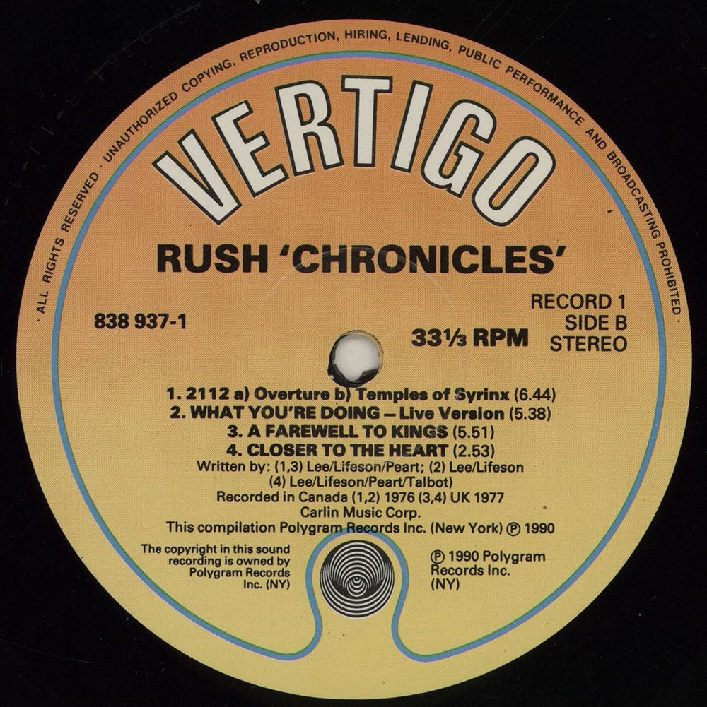 Rush Chronicles UK 3-LP vinyl record set (Triple LP Album) RUS3LCH569841