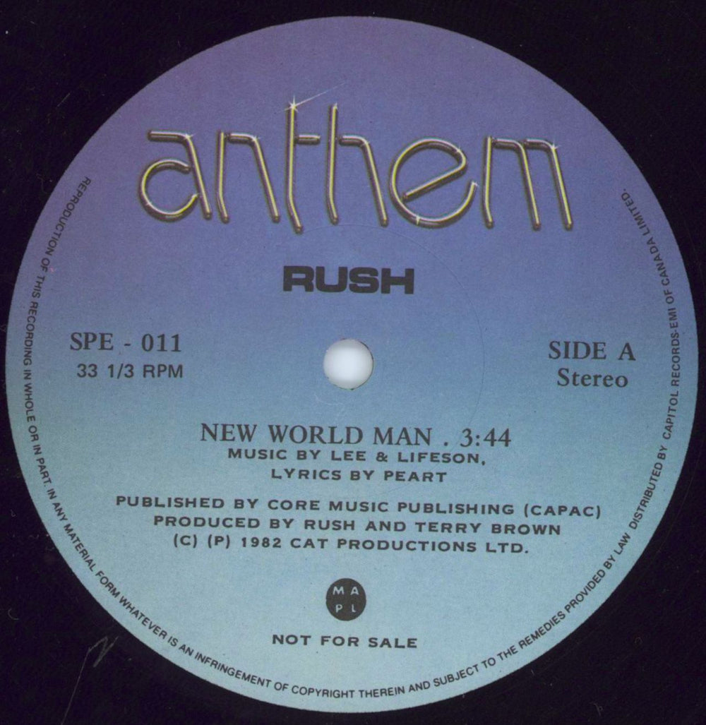 Rush New World Man Canadian Promo 12" vinyl single (12 inch record / Maxi-single) SPE-011