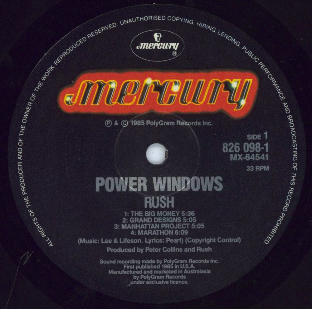 Rush Power Windows + Lyric Insert Australian vinyl LP album (LP record) RUSLPPO798577