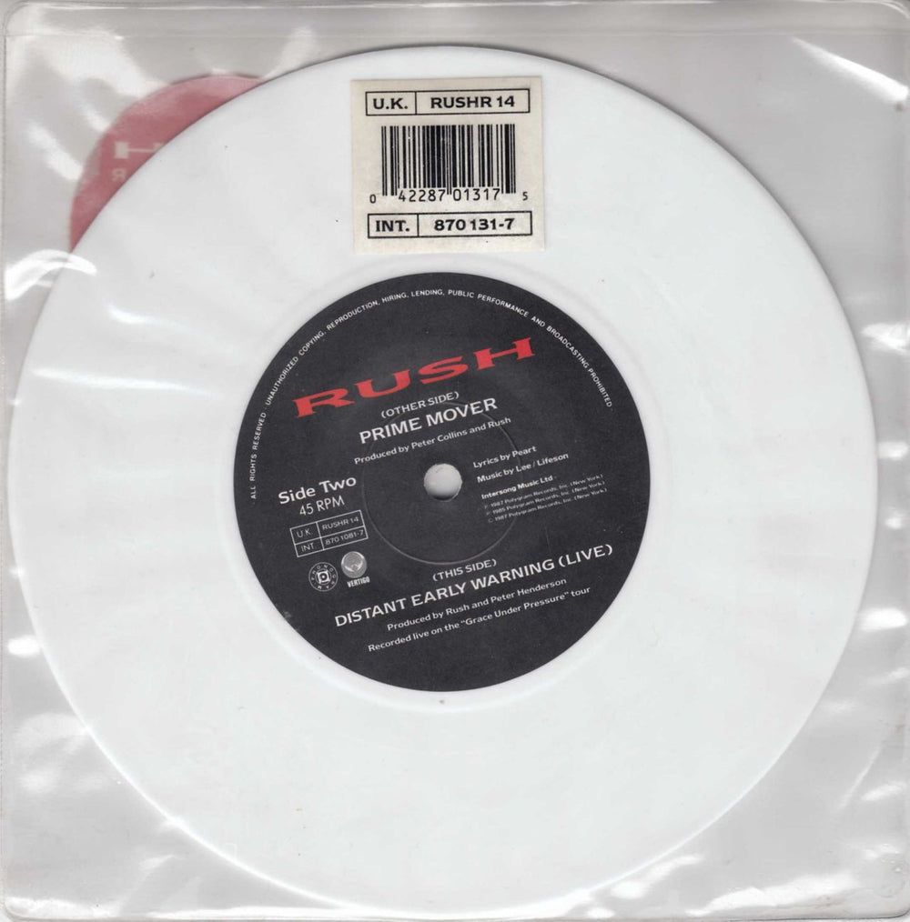 Rush Prime Mover - White Vinyl UK 7" vinyl single (7 inch record / 45) RUS07PR19808