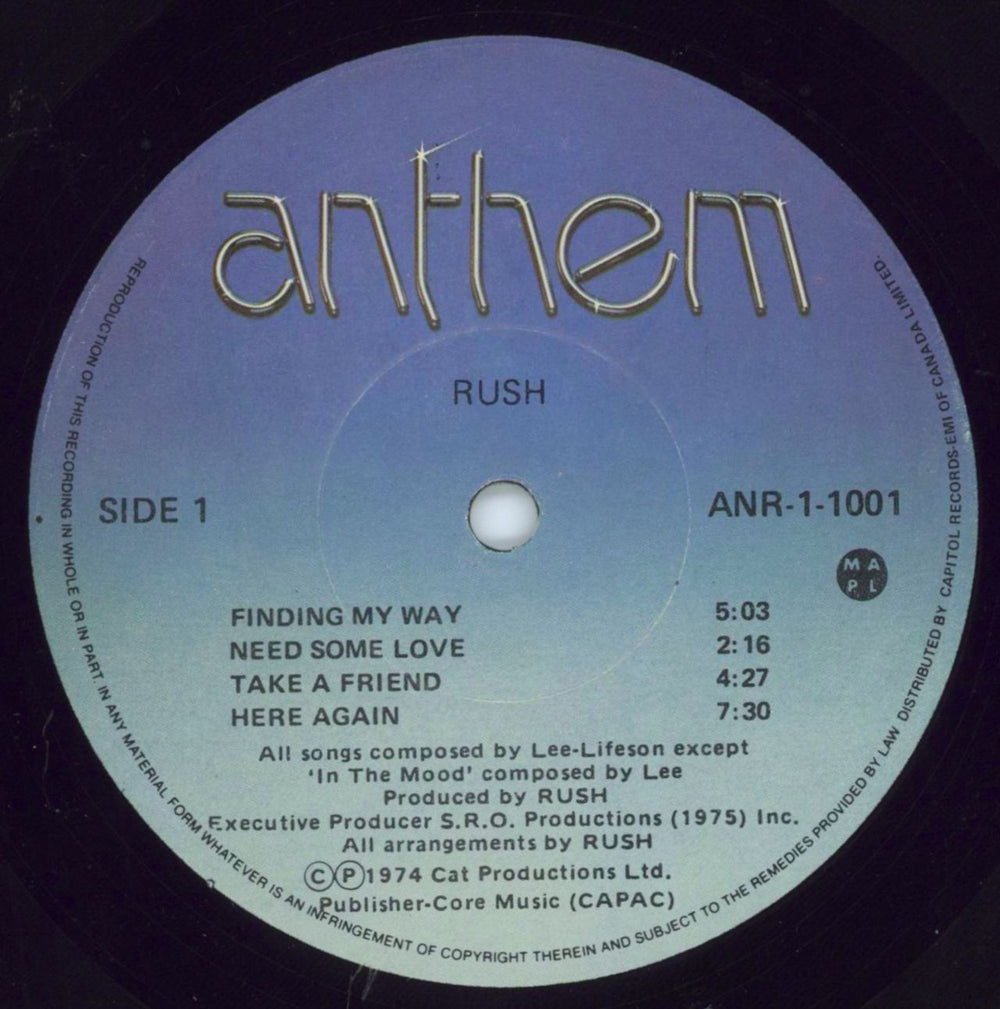 Rush Rush - 1st Anthem label Canadian vinyl LP album (LP record) RUSLPRU798847