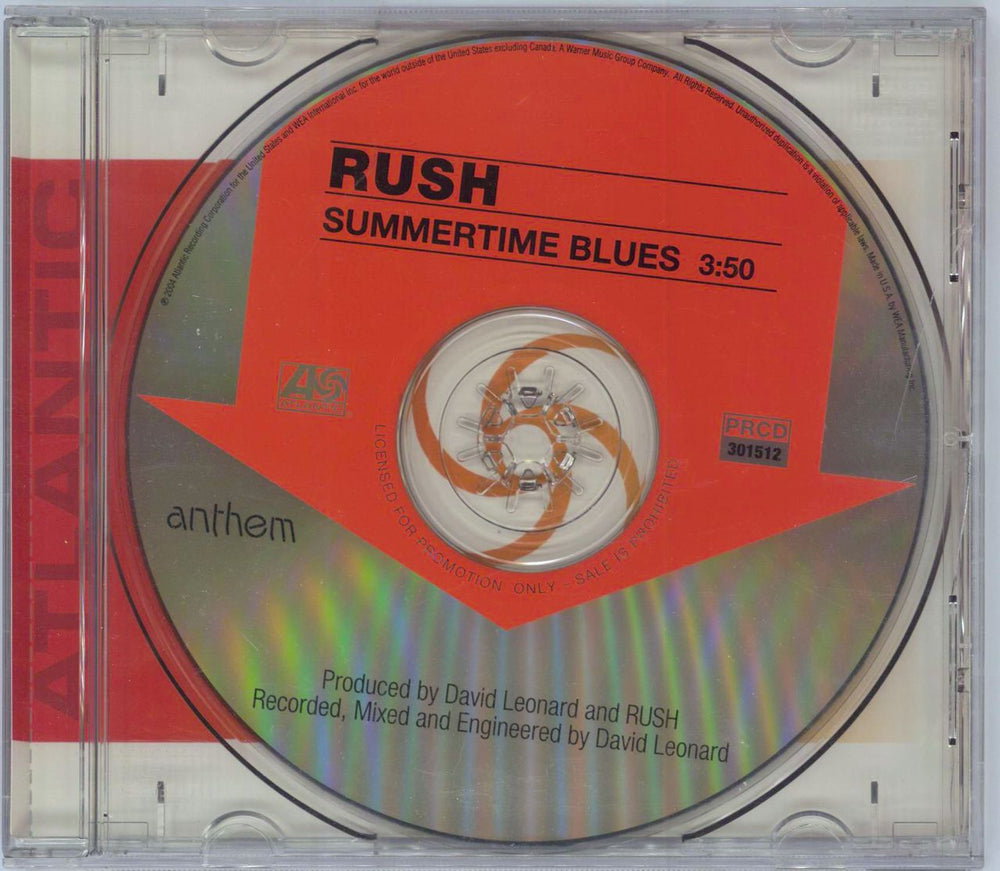 Rush Summertime Blues US Promo CD single (CD5 / 5") PRCD301512