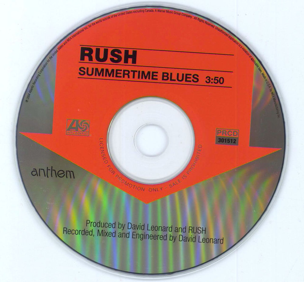 Rush Summertime Blues US Promo CD single (CD5 / 5") RUSC5SU296971