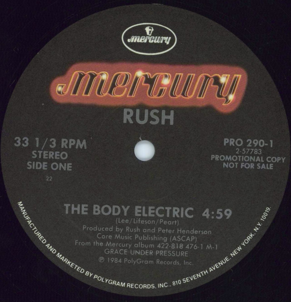 Rush The Body Electric US Promo 12" vinyl single (12 inch record / Maxi-single) PRO290-1