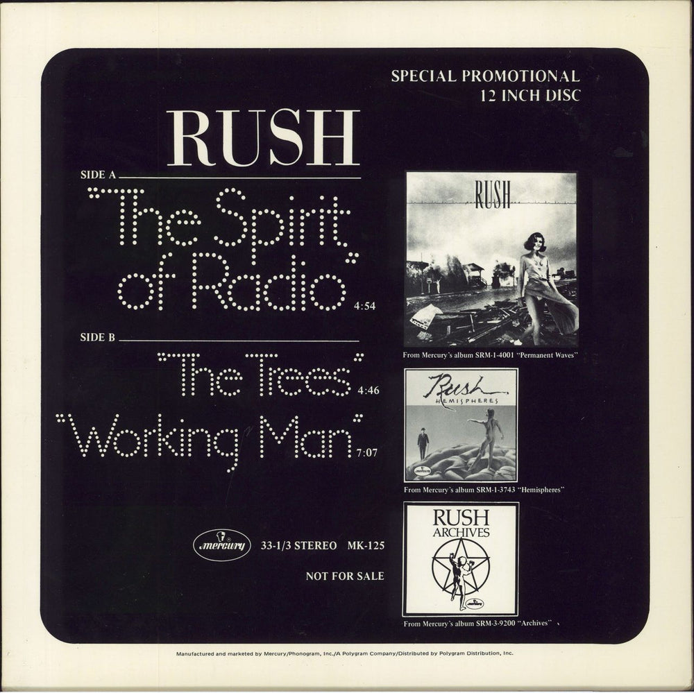 Rush The Spirit Of Radio US Promo 12" vinyl single (12 inch record / Maxi-single) MK-125