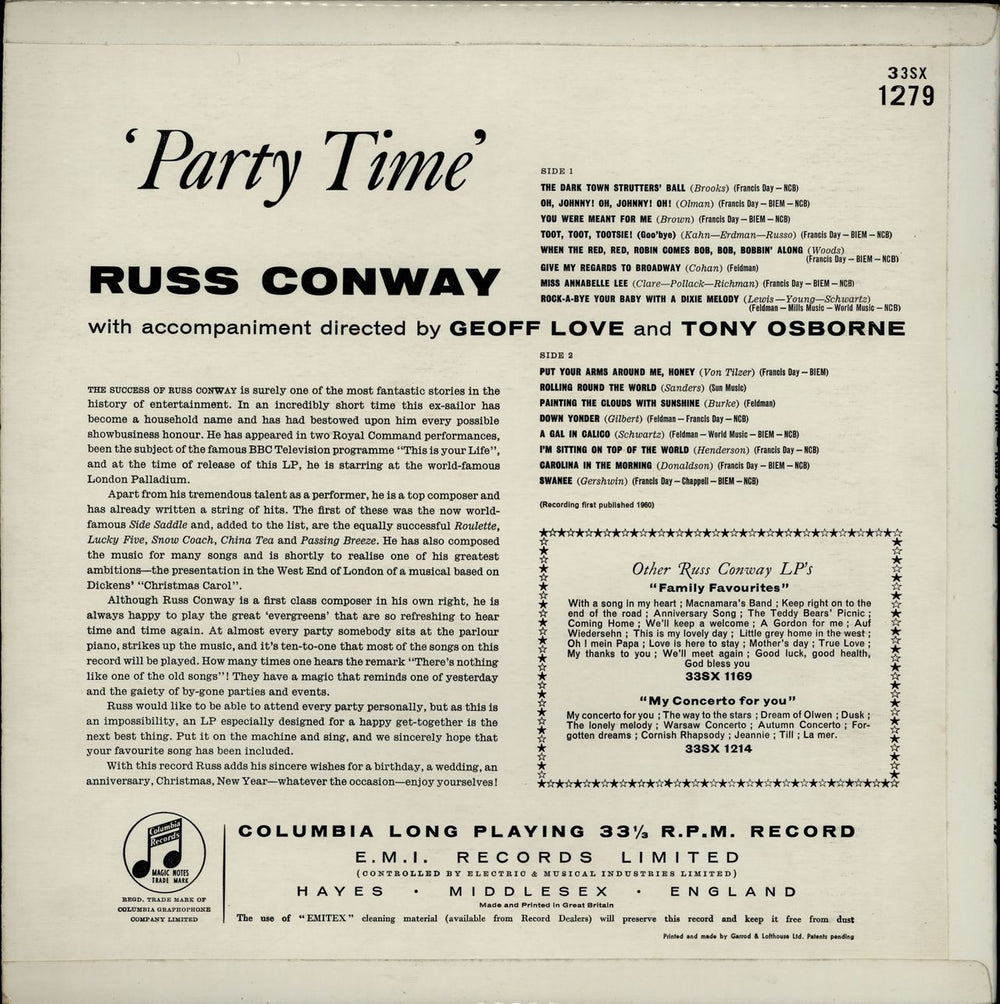 Russ Conway Party Time UK vinyl LP album (LP record)