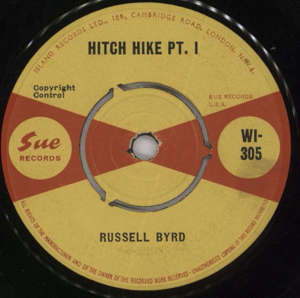 Russell Byrd Hitch Hike UK 7" vinyl single (7 inch record / 45) WI-305