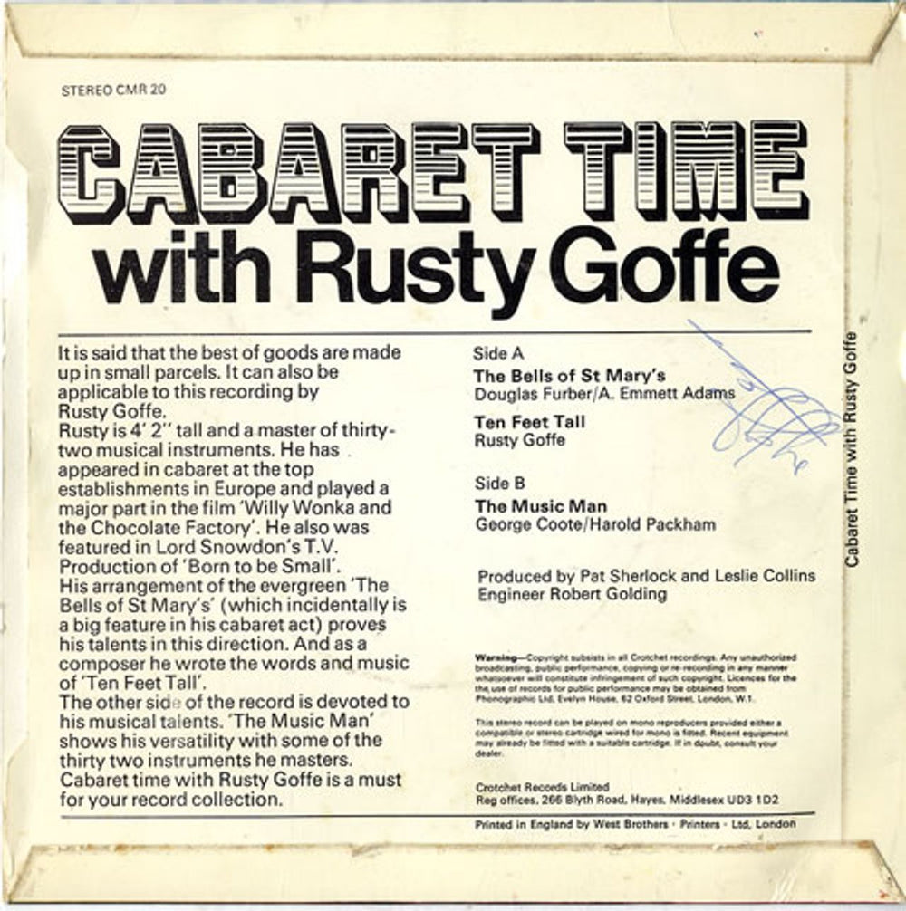 Rusty Goofe Cabaret Time - Autographed UK 7" vinyl single (7 inch record / 45) W8007CA625298