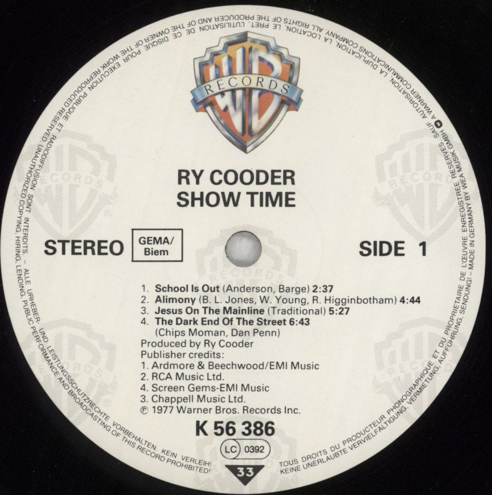 Ry Cooder Show Time - Hype Flash Sleeve German vinyl LP album (LP record) RYCLPSH825297