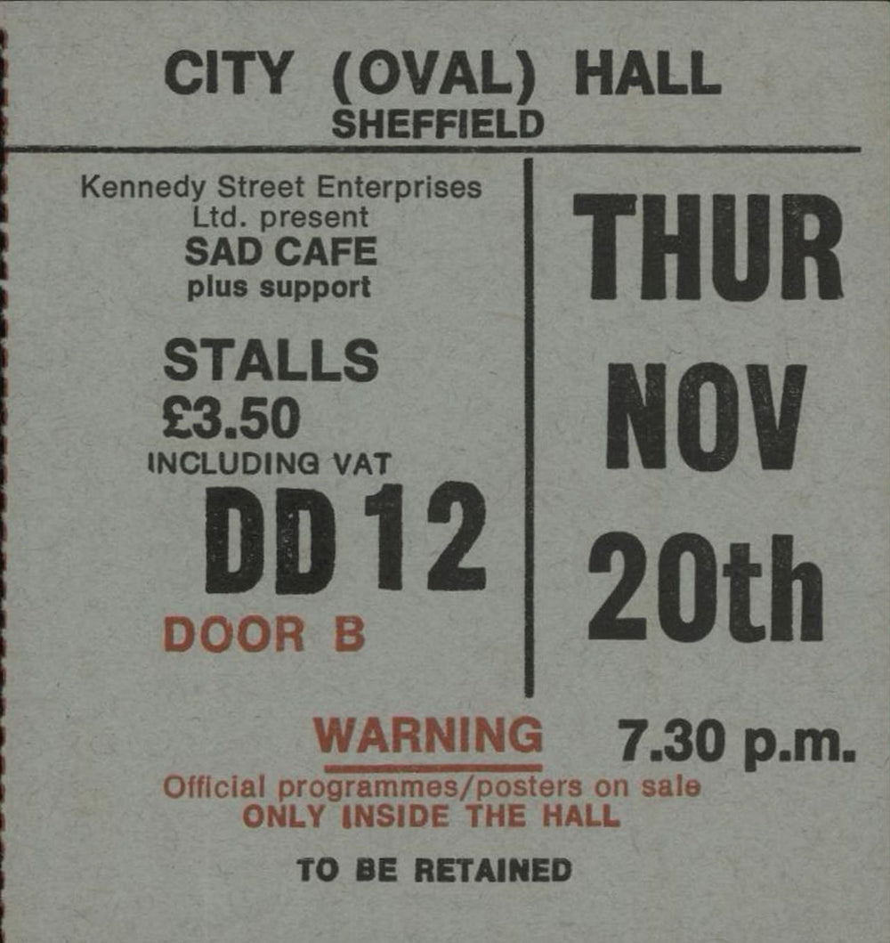 Sad Cafe The November 1980 Tour Of Britain + Ticket Stub UK tour programme AFETRTH679704