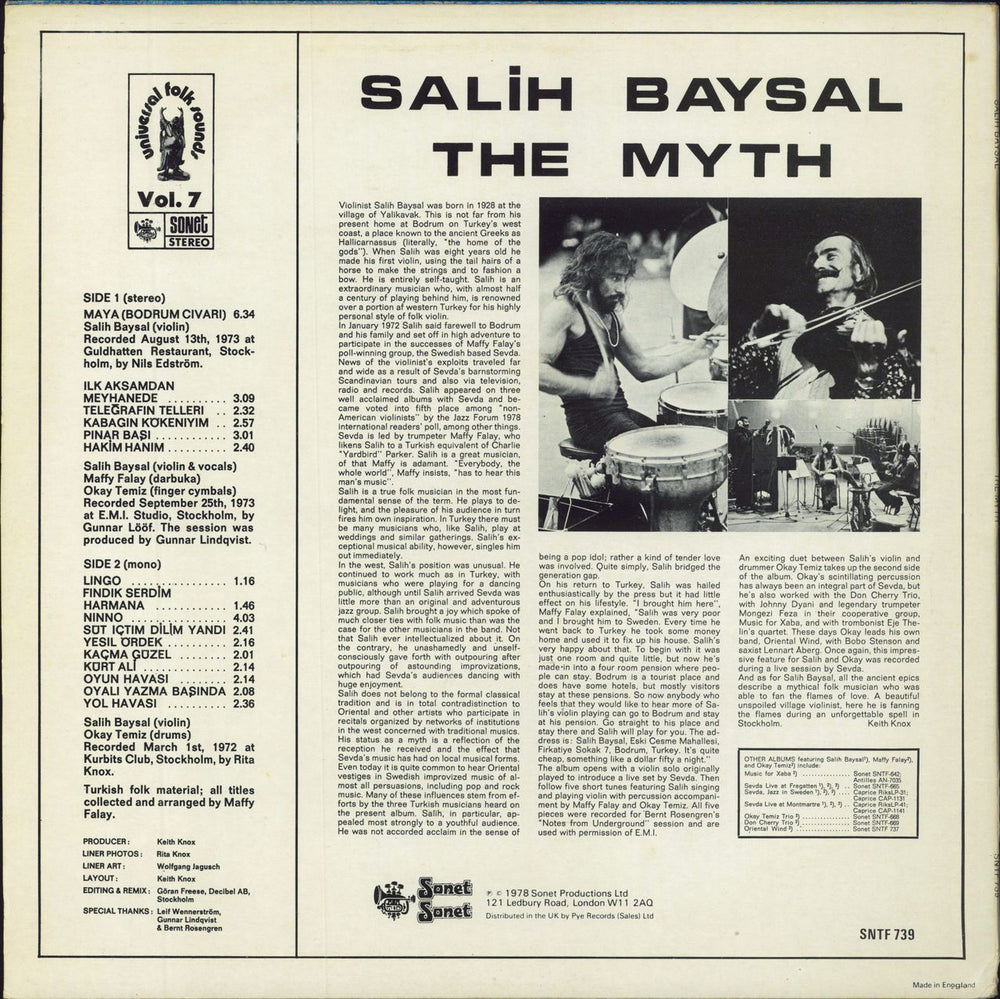 Salih Baysal The Myth UK vinyl LP album (LP record)