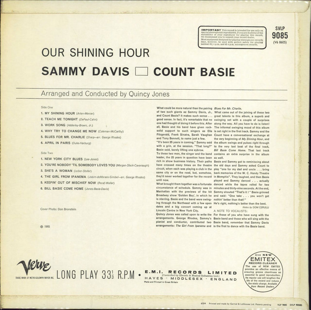 Sammy Davis Jr & Count Basie Our Shining Hour UK vinyl LP album (LP record)