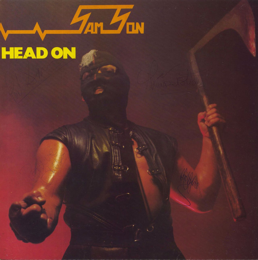 Samson Head On - Fully Autographed UK vinyl LP album (LP record) GEMLP108