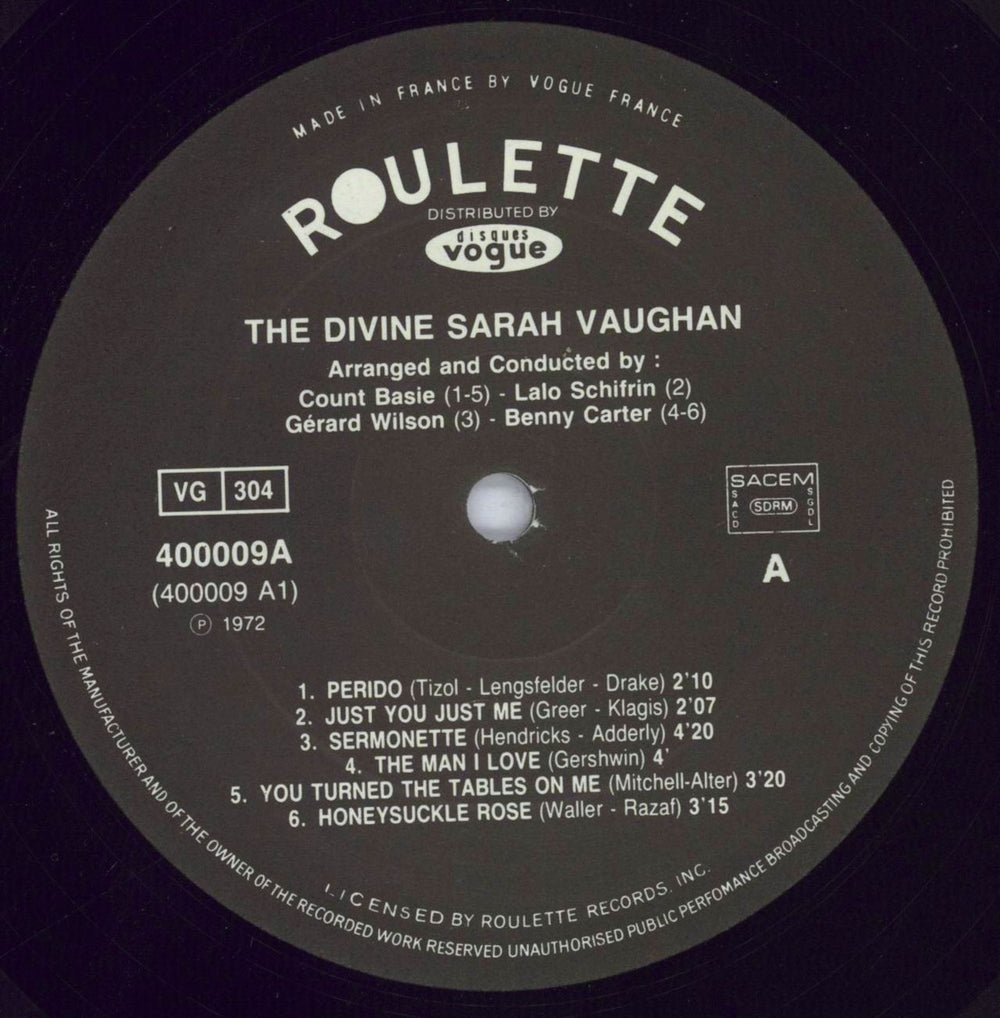 Sarah Vaughan The Divine French 2-LP vinyl record set (Double LP Album) VAA2LTH832186