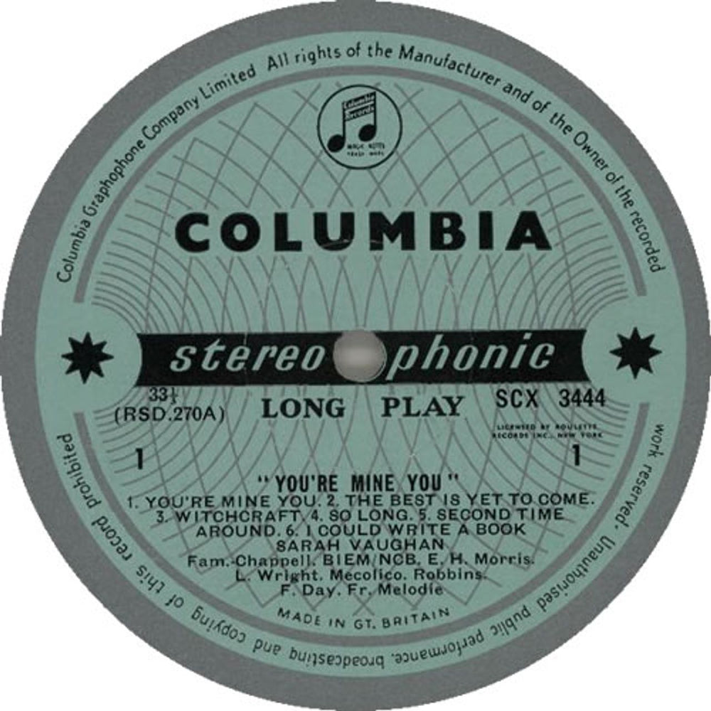 Sarah Vaughan You're Mine You - Factory Sample UK vinyl LP album (LP record) VAALPYO475552