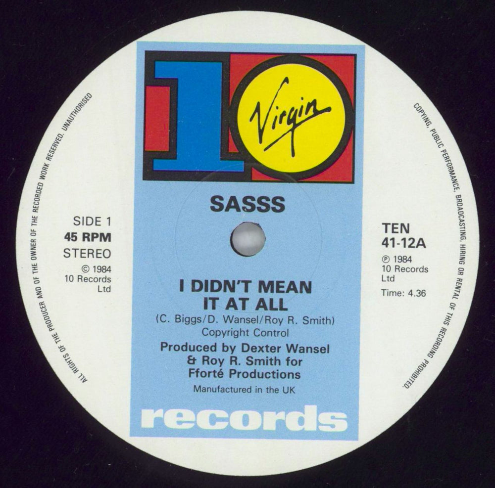 Sasss I Didn't Mean It At All UK 12" vinyl single (12 inch record / Maxi-single) 6FZ12ID819522