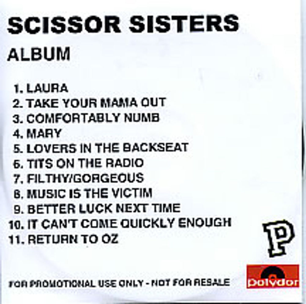 Scissor Sisters Scissor Sisters UK Promo CD-R acetate CD-R ACETATE