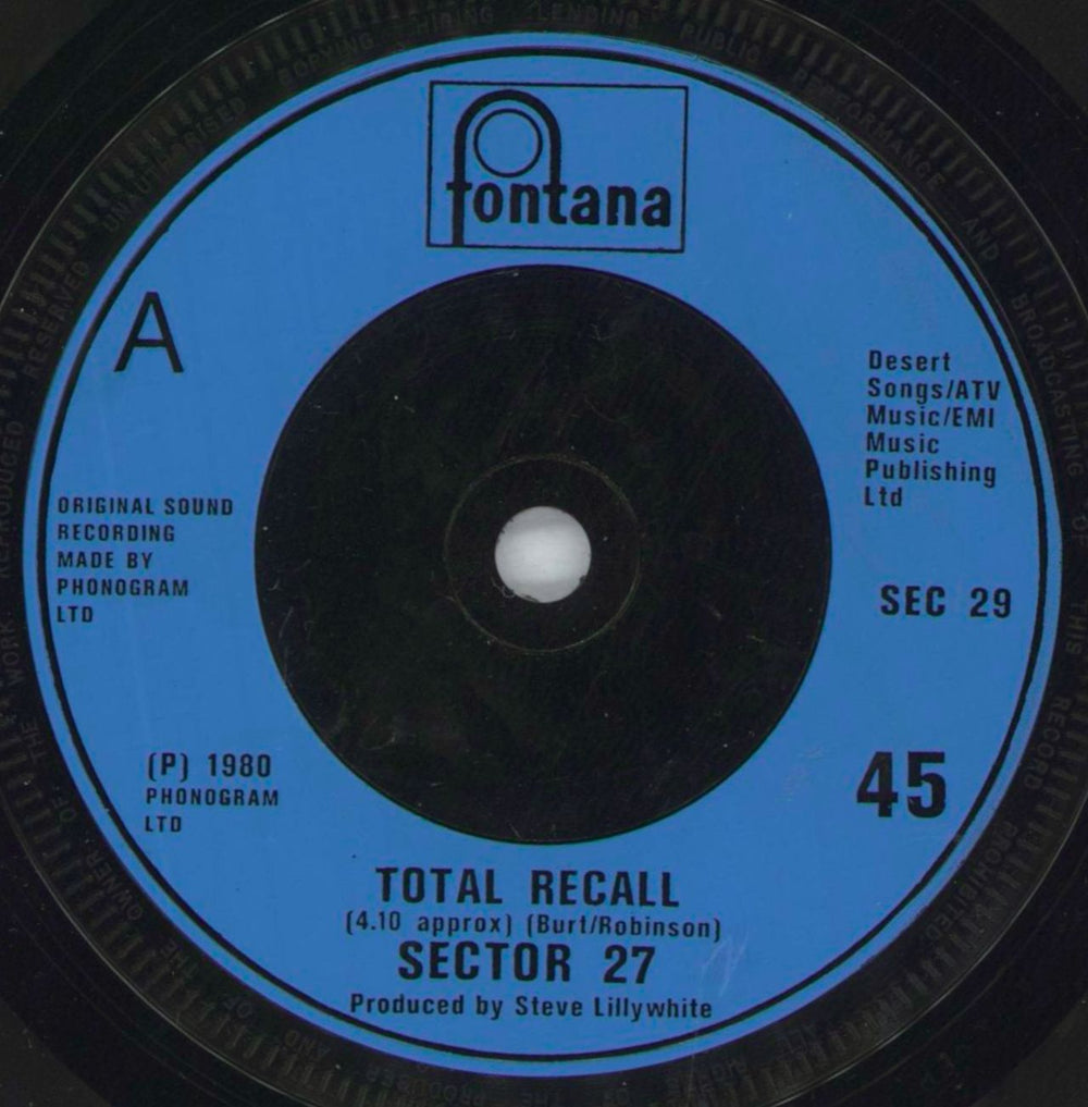 Sector 27 Totall Recall UK 7" vinyl single (7 inch record / 45) XEE07TO818802