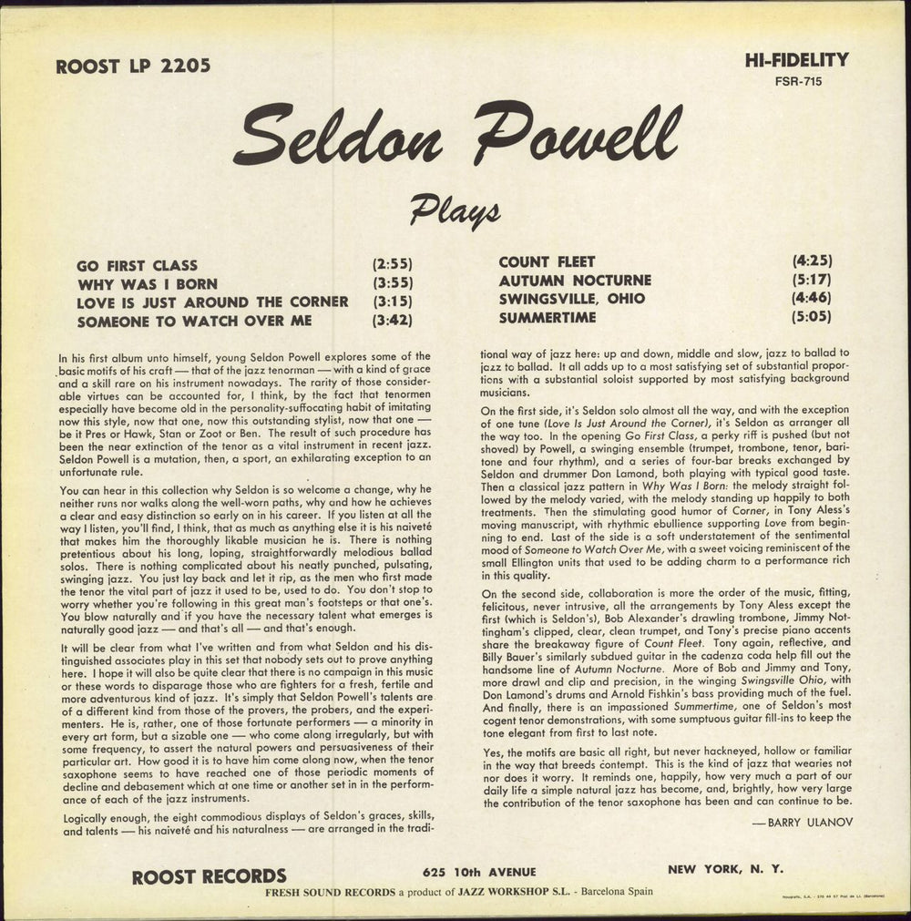 Seldon Powell Seldon Powell Plays Spanish vinyl LP album (LP record)