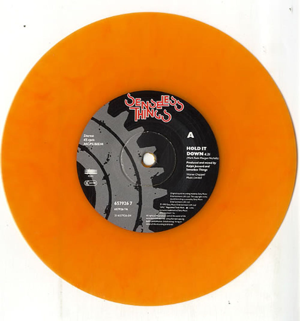 Senseless Things Hold It Down - Orange Vinyl UK 7" vinyl single (7 inch record / 45) SEN07HO467736