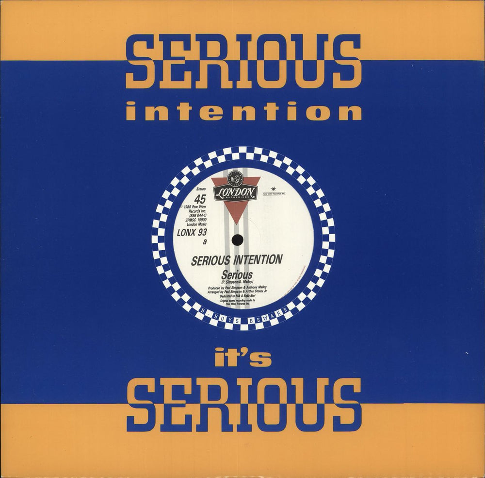 Serious Intention Serious UK 12" vinyl single (12 inch record / Maxi-single) LONX93