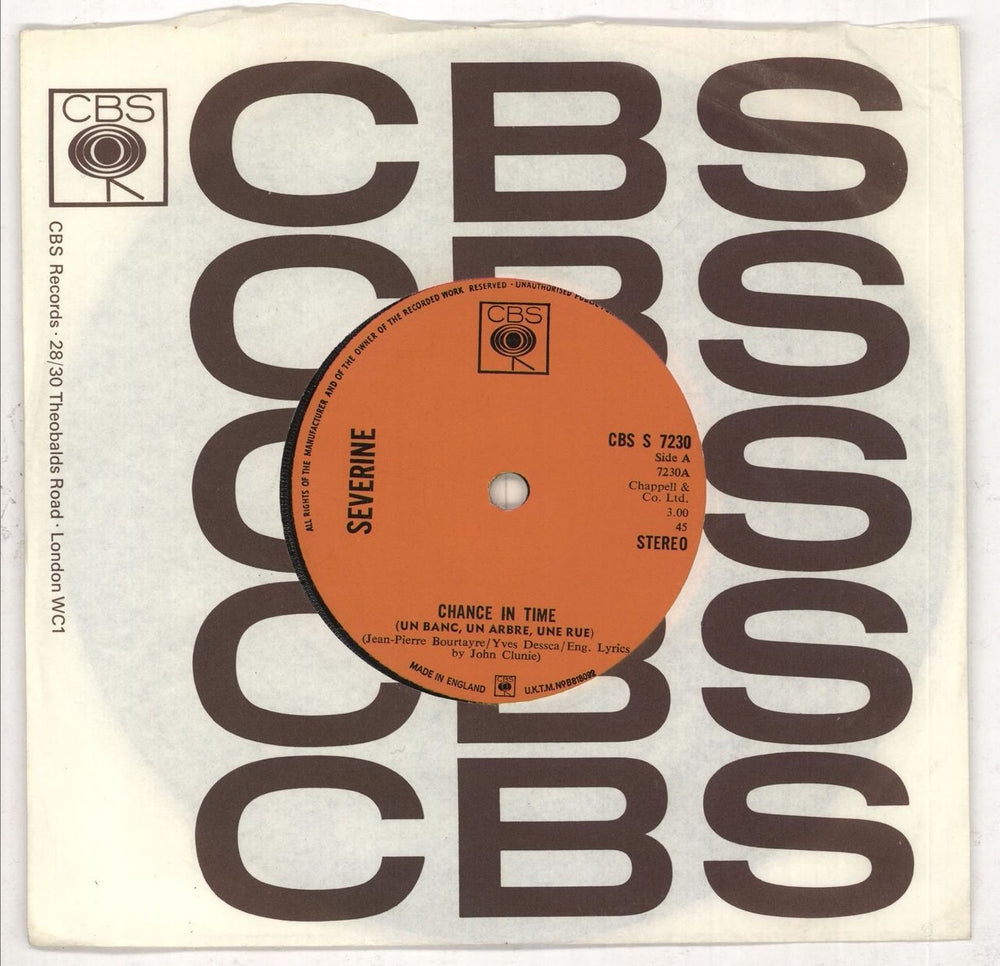 Séverine Chance In Time - Solid UK 7" vinyl single (7 inch record / 45) CBSS7230