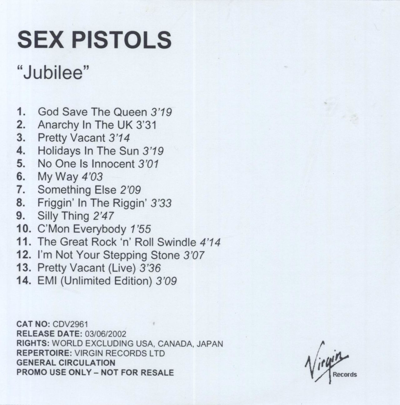 Sex Pistols Jubilee - The Best Of UK Promo CD album