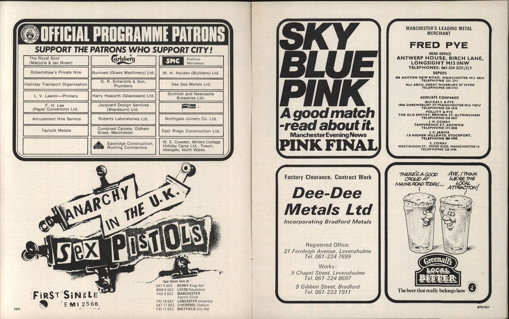 Sex Pistols Manchester City v Derby County Football Programme UK memorabilia SEXMMMA806243