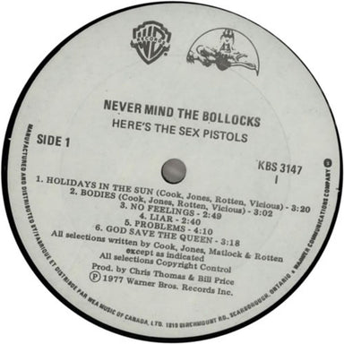 Sex Pistols Never Mind The Bollocks - 2nd Canadian vinyl LP album (LP record) SEXLPNE622886